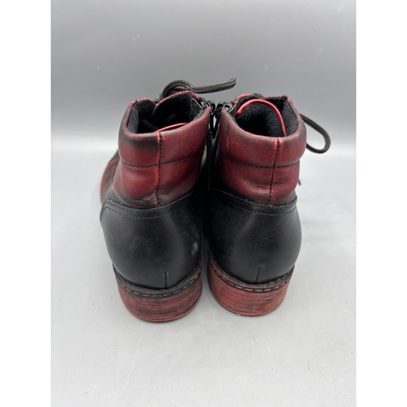 Remonte Size 38 Boots Womens Red Black Leather Lace Up Ankle Grunge Moto - Picture 6 of 7